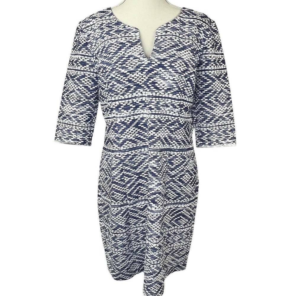 Signature By Robbie Bee Women's Blue White Sheath Dress Size M Textured